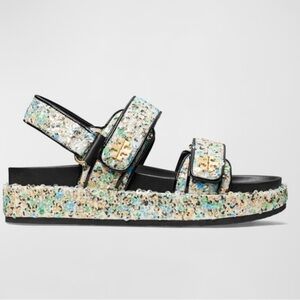 NWT Tory Burch Kira Sequin Sandals with Black and Gold Accents Size 7.5